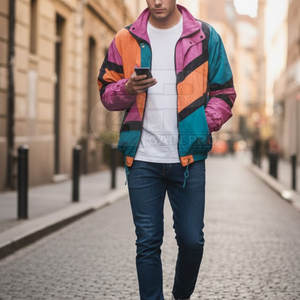 Color Block Chaos Jacket <b>90s</b> Street Style Bold Pattern Design Outerwear For Urban Casual And <b>Streetwear</b> Fashion - Product Image 3