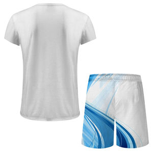 Conjunto de ropa deportiva de 2 piezas con diseño abstracto azul Impresión por sublimación Conjunto de ropa deportiva para hombres con pantalones cortos de impresión completa - Product Image 2