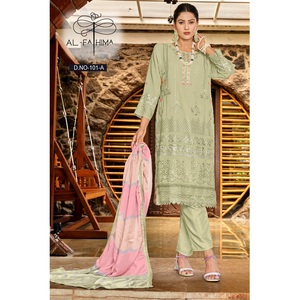 EID Special Heavy Fox Georgette Costume pakistanais semi-cousu avec séquence de broderie comprenant un nouveau palazzo pour l'exportation - Product Image 1