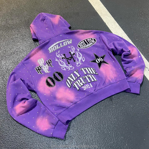 เสื้อมีฮู้ดสีดำผ้าฝ้าย100% ผ้าเทอร์รี่แอซิดปักลายสำหรับผู้ชาย/ผู้หญิงสไตล์วินเทจ - Product Image 4