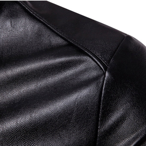 แจ็กเก็ตหนังแท้ของผู้ชายแจ็กเก็ตหนังแท้ดีไซน์แบบบล็อกสีทึบ - Product Image 4