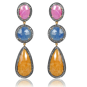 Reyes พลอยสีฟ้าและทับทิมที่สวยงามต่างหูวิคตอเรียสุดหรูทอง14K 925เงินเครื่องประดับเพชรธรรมชาติสำหรับผู้หญิง - Product Image 1