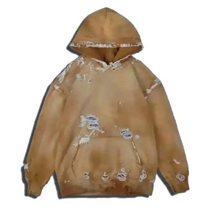 สินค้าใหม่หนักน้ําหนักคุณภาพดีที่สุดผู้ชายOversize DistressedทําลายHoodieวางไหล่กีฬาออกกําลังกายเปล่าHoodies - Product Image 1