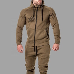 Ensemble de survêtement gris 2-en-1 pour homme avec sweat à capuche zippé et pantalon de jogging ajusté, poches latérales, vêtements de sport décontractés 100 % coton pour le printemps - Product Image 3