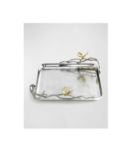 Bandeja DE SERVICIO DE METAL hecha a mano con intrincado diseño floral, ideal para centro de mesa decorativo o exhibición de comida y bebida de lujo - Product Image 2