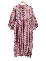Robe midi rose 100 % coton tissé patchwork à motifs floraux, manches longues, col rond, fermeture à cordon, douce, respirante, écologique, automne