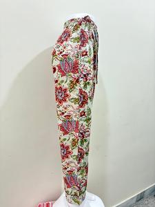 Pantalones bohemios de algodón floral con cintura elástica y cordón, tela ligera transpirable, ajuste relajado para ropa informal y de salón - Product Image 3