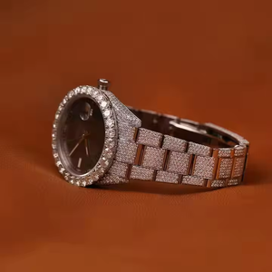 Montre unisexe en acier inoxydable de luxe avec quartz glacé en moissanite de clarté VVS bicolore marron style hip-hop business fashion 5 mm de verre - Product Image 3