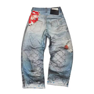 Jeans en denim baggy à jambe droite vintage délavé et vieilli, avec impression DTG et patchs, pour hommes, par SPORTISH IMPEX - Product Image 3