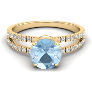 Anillos de Compromiso de Oro Rosa de 14K con Diamantes de Lujo REYES para Mujer, Corte Brillante Redondo, Piedra Preciosa de Aguamarina de 2 Quilates, Joyería Fina - Product Image 6