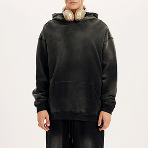 Ropa de calle recortada cuadrada de gran tamaño para hombre, Sudadera con capucha con lavado ácido, diseño desgastado, teñido liso para fabricantes de ropa de invierno - Product Image 2