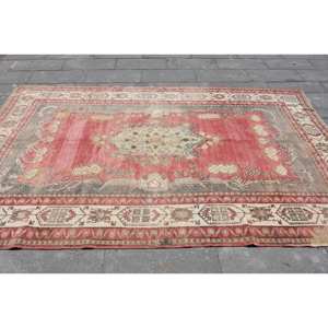 พรมตุรกีแบบดั้งเดิมสีแดงสีเบจ5.7X9.5ฟุตพื้นที่ขนาดใหญ่ผ้าขนสัตว์ขนสัตว์นามธรรมลวดลายน้ำยางหนา10มม. สำหรับห้องโถงห้อง - Product Image 3