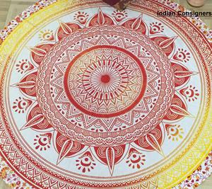 Magnifique tapis de yoga rond en coton, motif mandala, pour pique-nique, décoration intérieure, 72 pouces, par des consignateurs indiens - Product Image 6