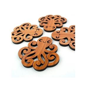 Sous-verres Vente Chaude Décor De Table Ronde En Bambou Sous-verres Ensemble pour Boissons Gravure Sculpture Conception En Bois - Product Image 5