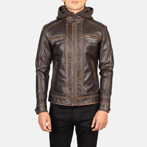 Hector Vintage Brown Genuine Leather <b>Biker</b> <b>Jacket</b> with Hood Sheep Skin and Cowhide Reversible XS Size for Autumn Season - Product Image 4