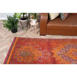 พรมวินเทจ, พรมแบบยาวขนาด 3x10.6 ฟุต, พรมลายดอกไม้สีส้ม - Product Image 1