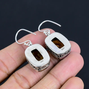 ต่างหูซิทรีนจากโรงงานขายตรง925เงินสเตอร์ลิงทำด้วยมือพลอยอัญมณีเหลี่ยมเพชรพลอยลดลงของขวัญสำหรับผู้หญิง - Product Image 4