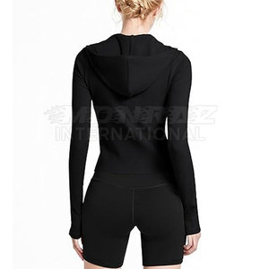 Haut de sport à manches longues et à capuche pour femme, en molleton compressif, automne, sweat à capuche personnalisé OEM avec couleurs et tailles sur mesure - Product Image 3