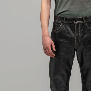 Pantalon en cuir pour hommes personnalisé en gros style de rue droit devant plat conception légère Spandex toile tissu personnalisé - Product Image 5