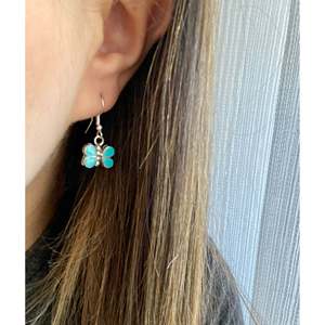 <strong>Swain</strong> Charlie Charlie Turquoise &amp; Sterling Silver Drop Earrings with Diamond Religious Style Butterfly Dangle for Wedding &amp; Gift - Product Image 2