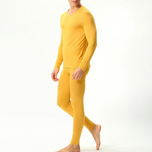 Conjunto de Ropa Interior Térmica Larga para Hombre, Diseño Nuevo 2025, Color Amarillo Sólido, Tela Transpirable de Alta Calidad, Cuello Redondo, Ropa de Invierno - Product Image 3
