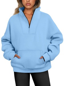 Sweat à capuche décontracté pour femme, col montant, couleur unie, poche zippée, molleton filé, automne-hiver 2025 - Product Image 4