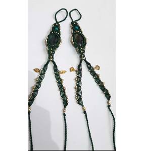 Bracelet de cheville en macramé réglable de style vintage élégant, bijoux de forme marquise et ronde, bracelet de cheville ovale en améthyste et turquoise rond - Product Image 2