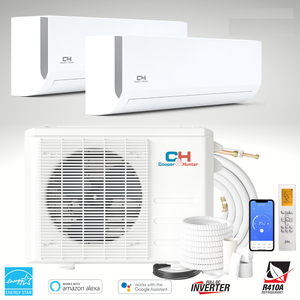 Precio de Fábrica, Mini Split de Doble Zona de 18000 BTU, Bomba de Calor, 22.5 SEER, 230V, Frecuencia Variable, WiFi, Sin Ductos, OEM, UE - Product Image 1