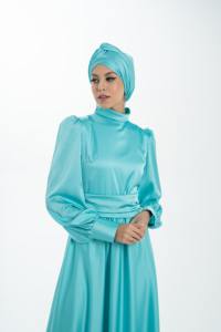 ชุดเดรสอิสลามอบายะห์สลิมฟิตพร้อมผ้าโพกศีรษะสีฟ้าสำหรับผู้หญิงจากผู้ผลิต - Product Image 3