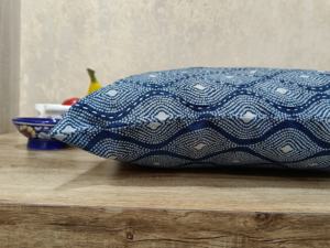 Funda de cojín de algodón índigo 100% con estampado a mano en bloque, estampado frontal y trasero, cremallera en la parte posterior, 45x45cm para el hogar - Product Image 4