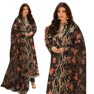 100% Cotton Women's Casual Kurti <b>Shawl</b> Dress High Quality Pakistani Embroidered Lace Zipper Button Party Salwar Kameez - Product Image 4