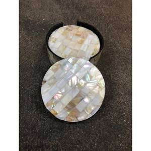 Sous-verres en nacre avec support Ensemble de sous-verres à thé de luxe en coquillage crème brillante avec support logo taille personnalisée rond Mère de - Product Image 2