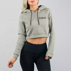 Custom Logo Plus Size <b>Long</b> <b>Sleeves</b> Pullover <b>Crop</b> <b>Top</b> Hoodie 100% Cotton Casual Wear Winter Front Women - Product Image 3