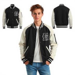 Chaqueta universitaria con parche de chenilla bordado personalizado Mangas de cuero genuino Cuerpo Forro de lana de poliéster interior cálido Todos los tamaños - Product Image 2