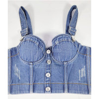 Nouvelle Collection Soutien-gorge en jean tricoté respirant et sexy, motif uni, 100% Coton, à armatures, demi-bonnet, coussinets amovibles pour Femme