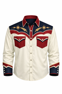 Camisa Vaquera Occidental Unisex de Manga Larga con Bordado, Estilo Rodeo, Cierre de Botones, Corte Ajustado, Ribete en Contraste, Personalizable OEM - Product Image 1
