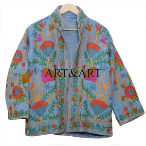 Veste matelassée en coton 100% tricoté avec broderie florale Suzani, respirante et à séchage rapide, vêtements de fête pour femmes, style ethnique - Product Image 6