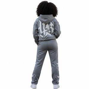 Conjunto Deportivo de Moda con Apliques Personalizados, Estilo Urbano, Unisex, Informal, 100% Felpa Ligera, Sudadera con Capucha y Pantalones Deportivos - Product Image 4