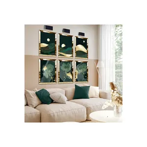 Zevahir การตกแต่งเฟอร์นิเจอร์การตัดปะแบบมินิมอลลิสต์ภาพวาดดอกไม้6ชิ้นลูกแก้วสีเงินทอง - Product Image 2