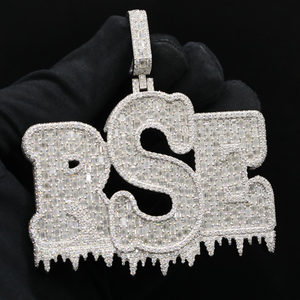 Collier Pendentif Hip Hop en Acier Inoxydable avec Perles et Diamants Glacés, Logo Personnalisé - Product Image 1
