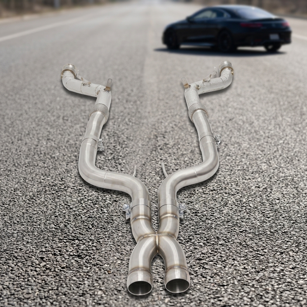 VantaFlow Racing Style 1.5mm SS Straight Downpipe with Heat Shield for Mercedes-Benz AMG S65C S65 W217 6.0T 2014-2019