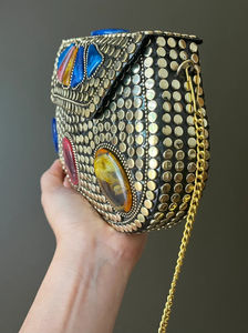 Pochette en mosaïque vintage faite à la main avec sangles en pierre indienne et design antique pour les occasions de soirée - Product Image 2