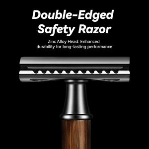 มีดโกนหนวดด้ามไม้/ไม้ไผ่ ใบมีดคู่สแตนเลส สำหรับร้านตัดผม ใช้กับร่างกายและบิกินี่ - Product Image 4