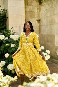 Robe Bohème Soleil Imprimée à la Main en Coton Pur Tenue Décontractée Occasionnelle Vacances d'Été Faite à la Main - Product Image 6