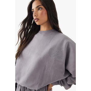 Women's Custom Logo Pullover Crewneck Sweatshirt Wholesale Blank Cotton Fleece Loose Fit with Lined Design - Product Image 4