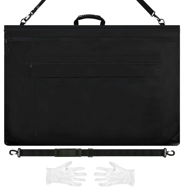 Portable Heavy Duty 600D Art Portfolio Case Waterproof Oxford Tote Bag with Shoulder Strap Durable Zipper Closure for Artist
