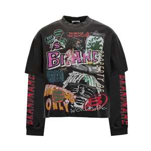 T-shirt surdimensionné unisexe personnalisé 260gsm 100% coton à manches longues col rond t-shirts pour impression T-shirt gaufré à manches longues - Product Image 5