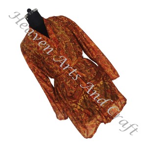 KS007 Vintage seda Sari manga corta Vintage Sari Kimono corto Boho bata Vintage Kimono corto dama de honor vestido bohemio - Product Image 5