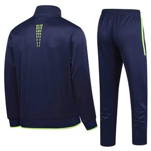 Ensemble de survêtement de sport pour homme bleu marine avec des accents vert fluo, veste zippée et pantalon de jogging, vêtements d'entraînement athlétique - Product Image 3