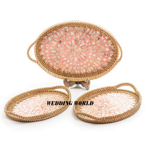 Ensemble de trois plateaux en rotin nacré de belle qualité plateau design fait à la main classique élégant plateau en rotin en gros - Product Image 4